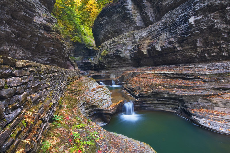 Watkins Glen State Park, NY, New York, color, foliage, trail, leading line, scene, lines, angles, see, North East