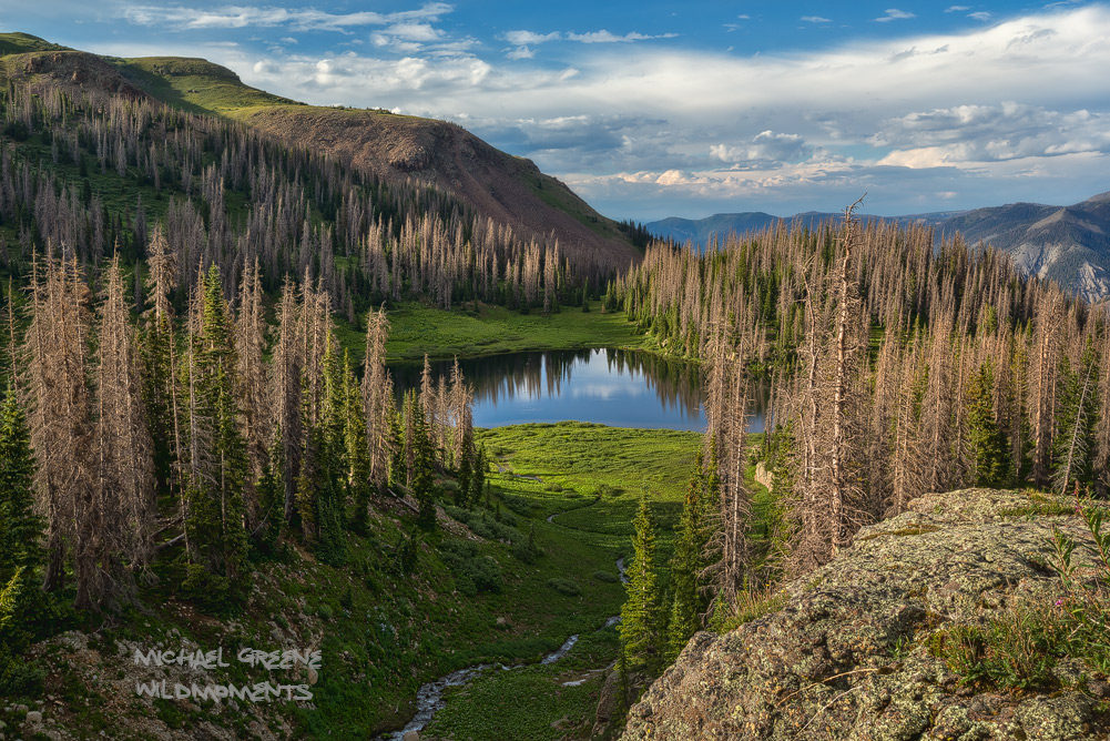 An evening portrait of Quartz Lake in the San Juan National Forest&nbsp;south of Pagosa Springs, Colorado.