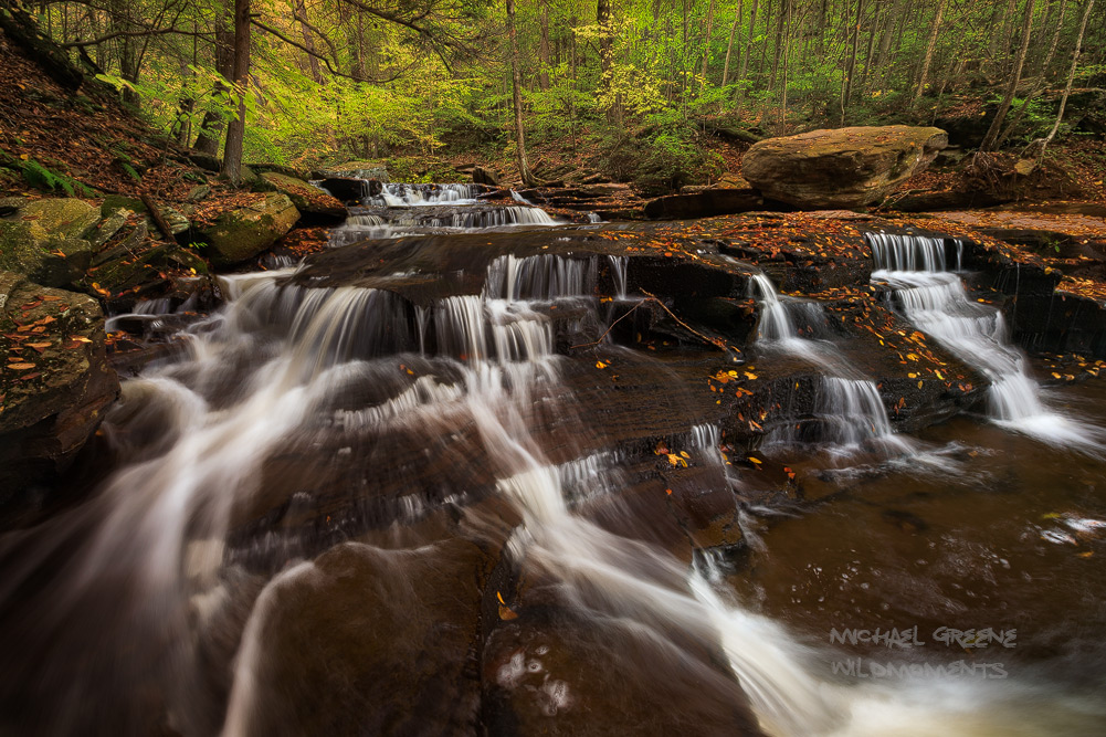 A tricky capture of a&nbsp;series of cascades along the Falls Trail in Ricketts Glen State Park. This image involved some cold...