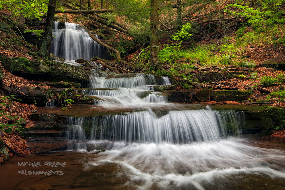 A cascading trio of small waterfalls makes an idyllic picnic spot in the endless mountains found in Northern PA.