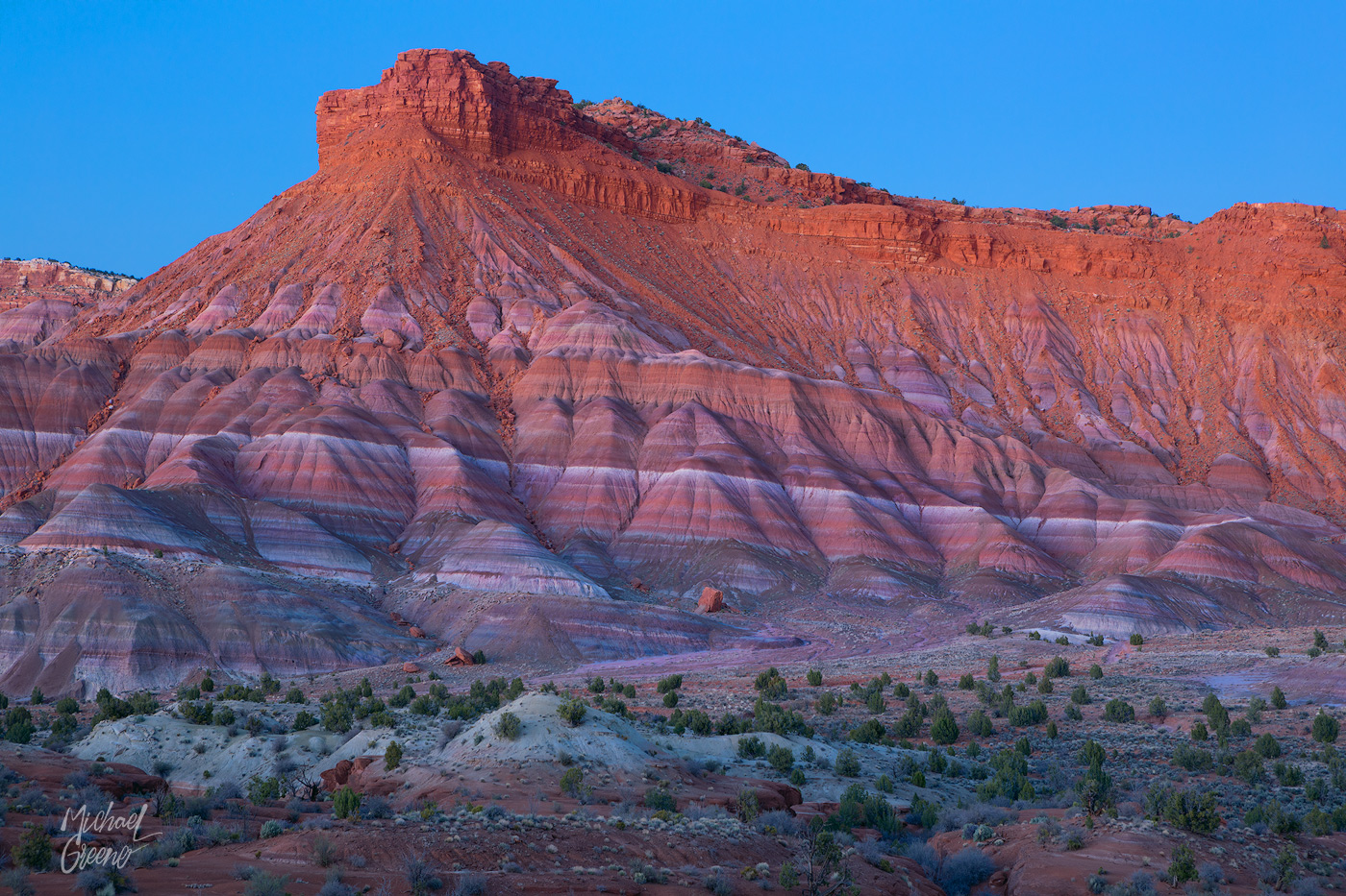 Twilight brings out the amazing colors of the red rock and clay formations in Southern UT and Northern AZ.