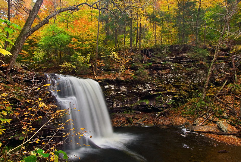 A picturesque look at the flaming colors and dream like waters surrounding Harrison Reynolds Falls &ndash; arguably Pennsylvania...