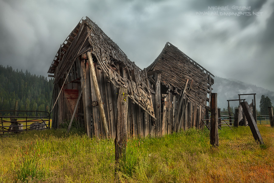 I was fascinated by this old barn on a recent trip to CA. It was raining hard when I captured this image. I was holding my own...