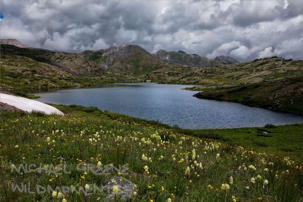 An iconic view from the southern tip of the second Highland Mary Lake in the Weminuche Wilderness on a stormy summer day. Highland...