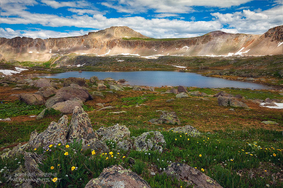 At 12, 700 ft the Lewis Lake Basin located near the top of Orphir Pass is one of the higher alpine lakes in the San Juan Mountains...