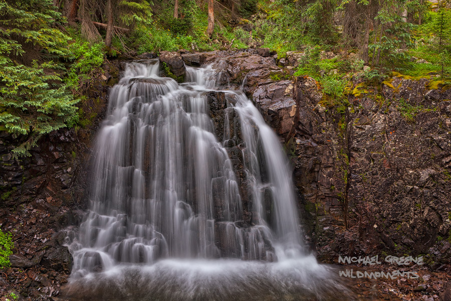 A quaint waterfall near "The Forks" on the Highland Mary Lake Trail. Highland Mary Lakes is part of the Weminuche Wilderness...