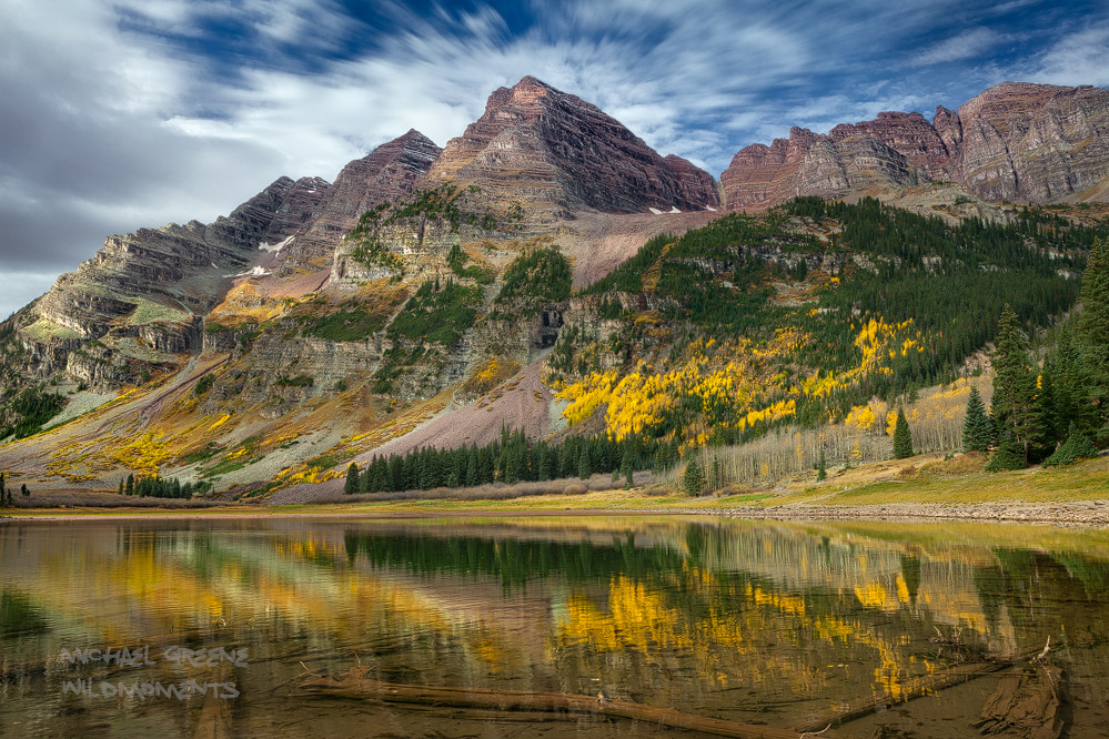 You are looking at an autumn scene at Crater Lake in the Maroon Bells - Snowmass Wilderness near Aspen Colorado. It is approximately...