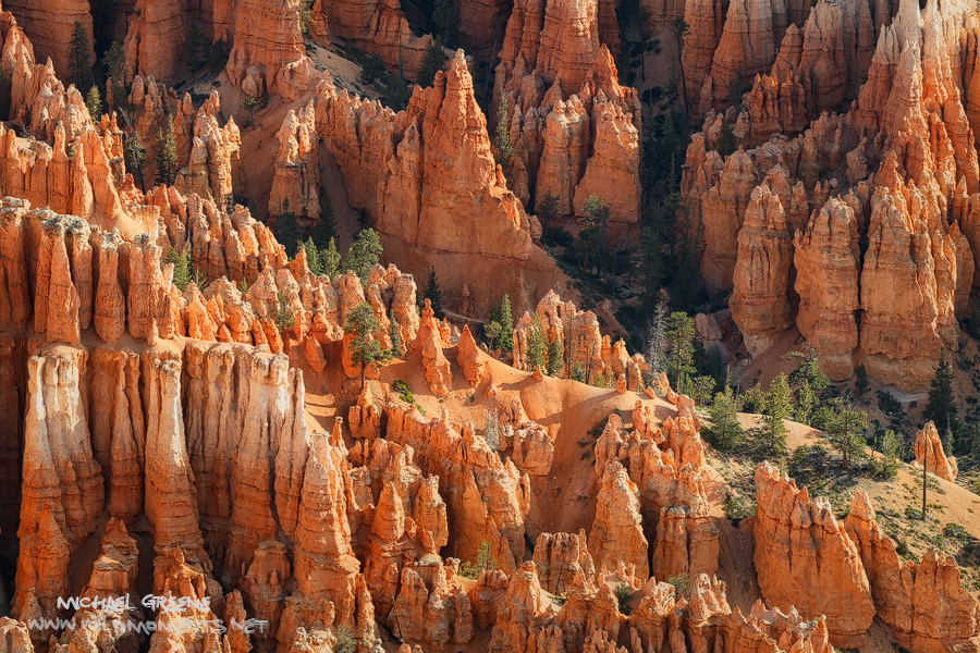 Morning light shines deep into the heart of hoodoo country in Bryce Canyon National Park located in Garfield County, UT.