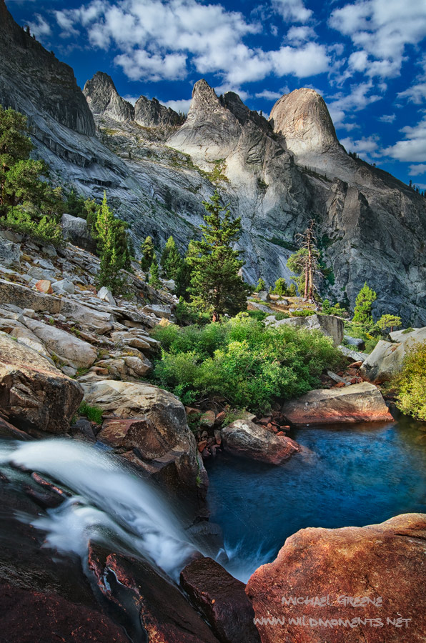 Dappled sunlight shows off the morning colors of&nbsp;a high alpine&nbsp;drainage near the Great Western Divide. The Hamilton...