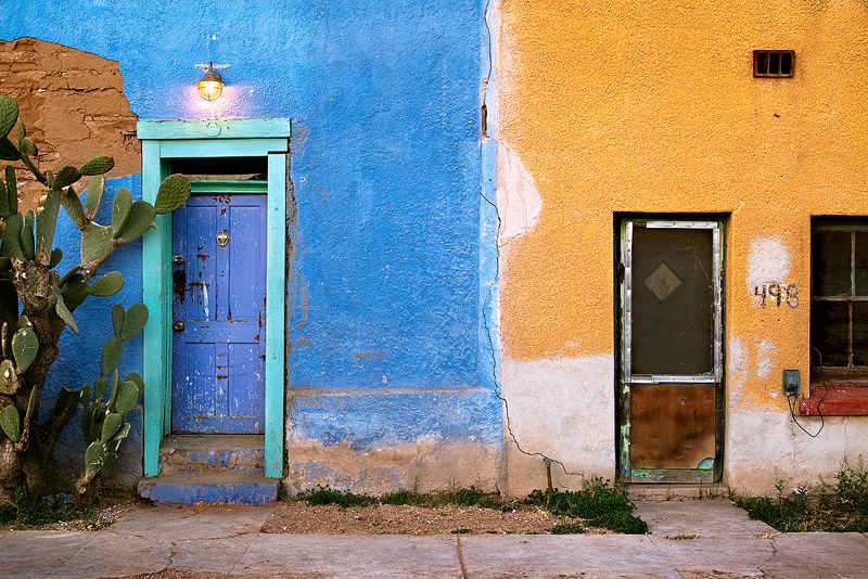 Colorful and decaying walls add lots of character to a morning view of a particularly interesting area of Tucson's barrio viejo...