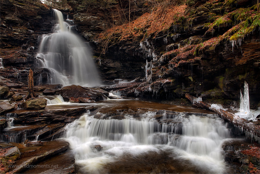 You are looking at the 60 foot waterfall called Ozone Falls captured on Christmas Eve 2013 during a day of snow and sun.