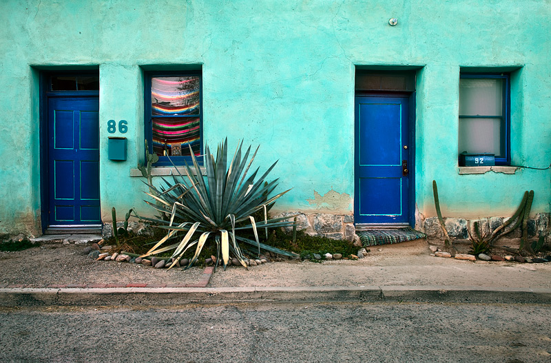 I was drawn the colors and textures of these neighbors' homes&nbsp;in the Barrio Viejo, Tucson.