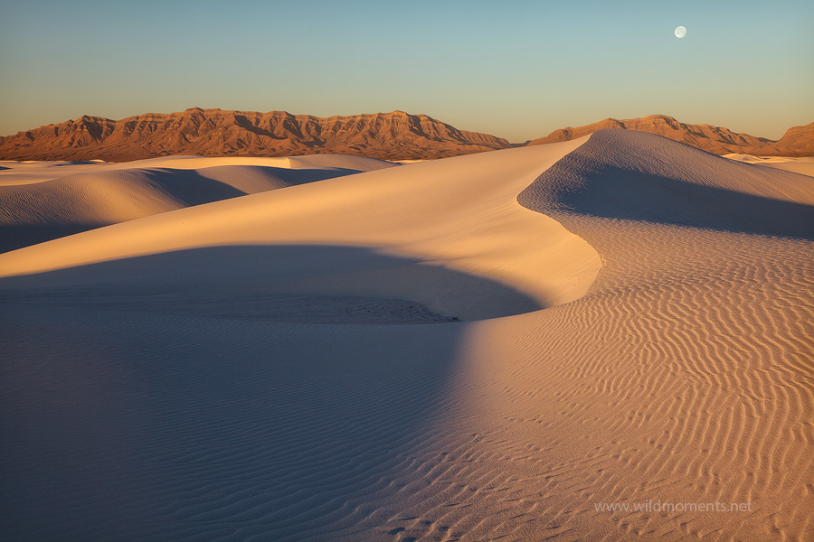 The colors of the first rays of light are reflected on the gypsum&nbsp;dunefields&nbsp;of the Tularosa Basin in southern NM as...